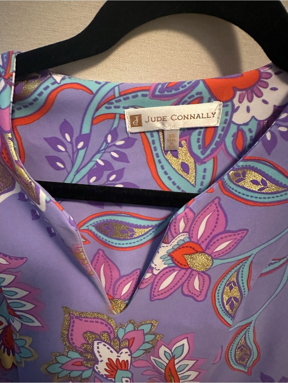 Jude Connally Lavender Paisley Floral Gilded Dress, New, Size extra small - Picture 10 of 14